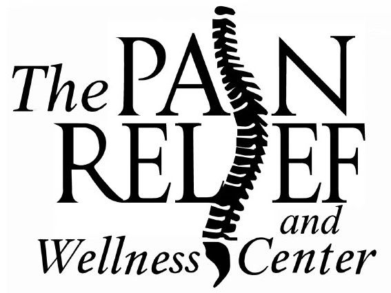 A black and white logo for the pain relief and wellness center.